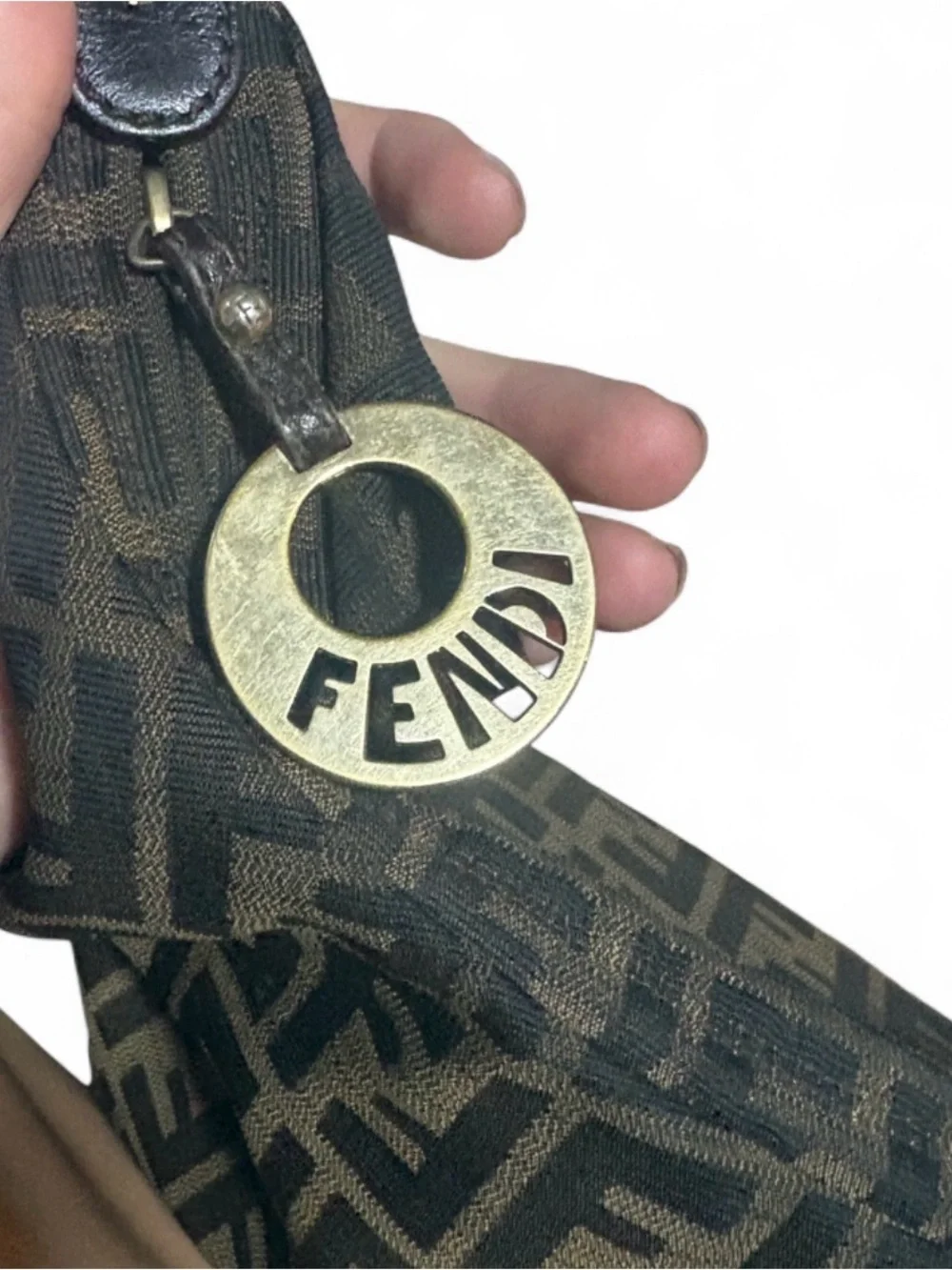 Fendi Brown FF Zucca Canvas Hobo with Gold-Tone Charm